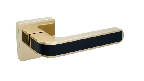 złote klamki blitz.-Klamka wewnętrzna LOBOS-cechy:  łatwy system montażowy śruby przelotowe szyld 53 mm x 53 mm Waga 0,82kg Kod EAN 5901812898609 kolor: Czarny/Mosiądz PVD