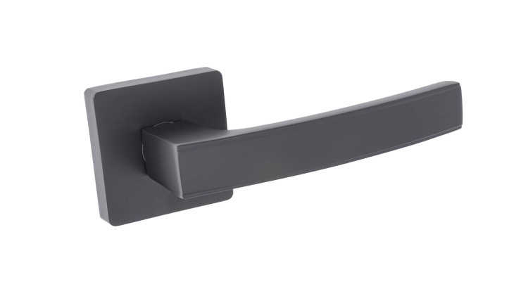 Czarna klamka wewnętrzna MONTANA.cechy:  łatwy system montażowy śruby przelotowe Waga 0,55kg Kod EAN 5901812898807 kolor: CZARNY 53 mm x 53 mm
