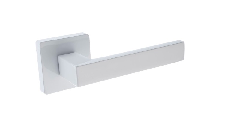 KLAMKA ALUBRASS -Klamka do drzwi QUERTA biała.cechy:  łatwy system montażowy śruby przelotowe szyld 53 mm x 53 mm Waga 0,55kg Kod EAN 5901812898227 kolor: Biały. Klamka wewnętrzna QUETRA