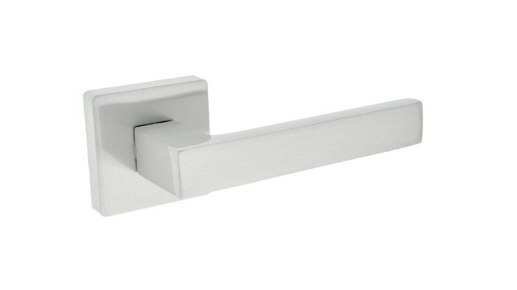 Klamka do drzwi QUERTA  nikiel satyna.cechy:  łatwy system montażowy śruby przelotowe szyld 53 mm x 53 mm Waga 0,55kg Kod EAN 5901812898173 kolor: Nikiel satyna. Klamka wewnętrzna QUETRA