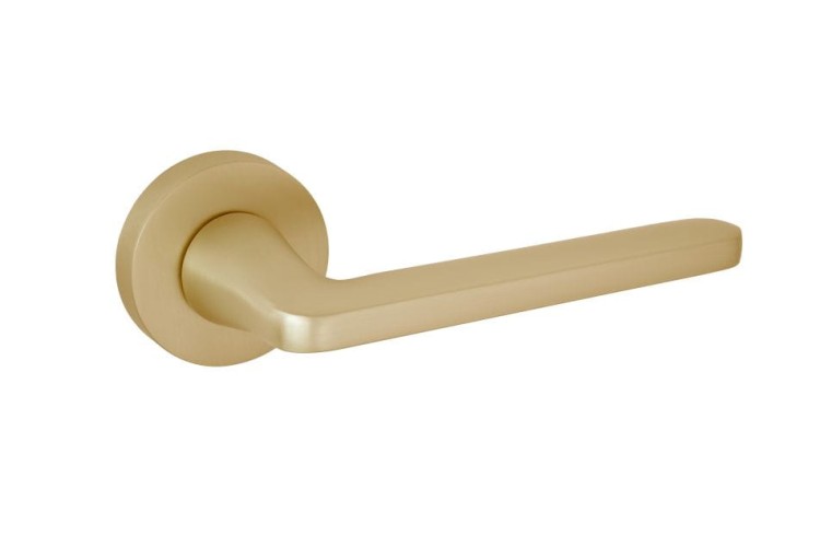 Złota klamka wewnętrzna VENA.cechy:  łatwy system montażowy śruby przelotowe szyld fi 54 mm kolor: Satyna mosiądz