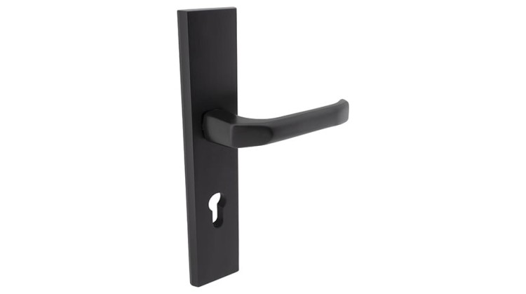 CZARNA KLAMKA DO DRZWI ZEWNĘTRZNYCH KLAMKA ALUBRASS KLAMKA 90  NEO-CZARNA.-Cechy:  jednolita konstrukcja łatwy system montażowy śruby przelotowe Waga 0,98kg Kod EAN 5901812895813-Czarna klamka zewnętrzna NEO-Klamki z szyldem do drzwi zewnętrznych