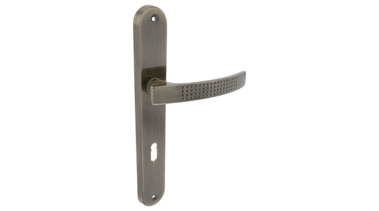 Klamka wewnętrzna ASTRO 90 mm na klucz – Patyna | Aluminiowa klamka na długim szyldzie ALUBRASS
