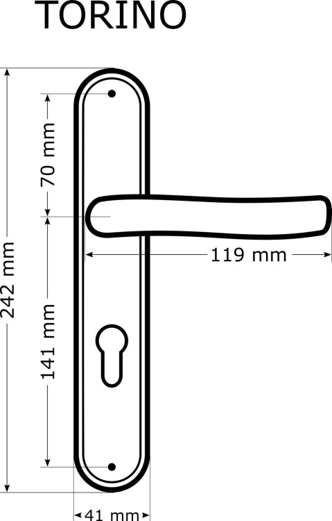 Klamka do drzwi TORINO-72-na klucz- Patyna.Cechy:  jednolita konstrukcja łatwy system montażowy śruby przelotowe Waga  0,62kg Kod EAN 5901812891341.Klamka wewnętrzna TORINO
