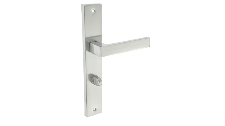 Klamka do drzwi KABO-72-WC -Nikiel satyna .Cechy:  jednolita konstrukcja łatwy system montażowy śruby przelotowe Waga 0,6kg Kod EAN 5901812898289-Klamka Alubrass wewnętrzna WC KABO 72 mm