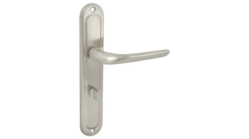 Klamka KRIS 90 mm WC nikiel satyna ALUBRASS – na długim szyldzie