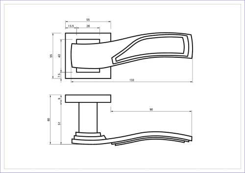 klamka-greta-rozeta-kwadratowa-patyna-mat-blitz.-cechy:  łatwy system montażowy śruby przelotowe szyld 55 mm x 55 mm Waga 0,96kg Kod EAN 5901812895974 kolor: Patyna mat-Klamka wewnętrzna GRETA