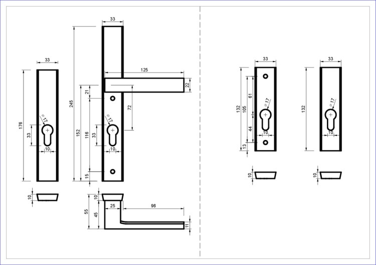 komplet-okuc-z-rozetami-theo-slim-f8-black-Cechy:  jednolita konstrukcja łatwy system montażowy śruby przelotowe Waga 0,9kg Kod EAN 5901812897886  Komplet okuć z rozetami-Klamka SLIM  THEO do drzwi zewnętrznych  72mm - Czarna + szyld górny 105 mm.