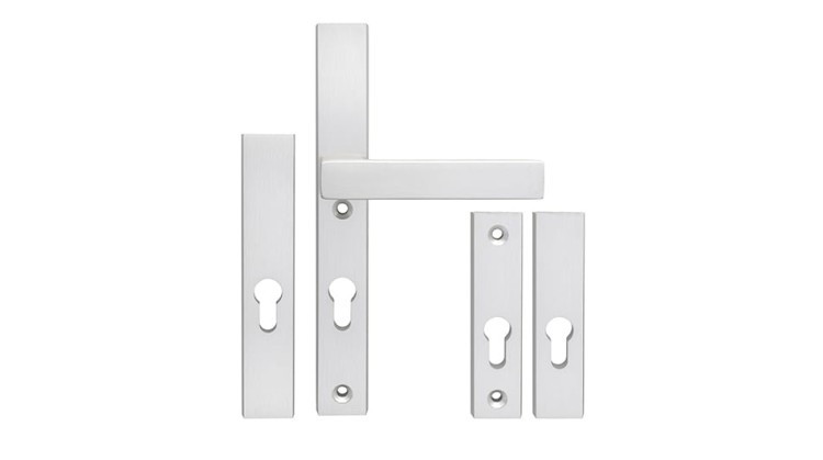 komplet-okuc-z-rozetami-theo-slim-f9-tytan-Cechy:  jednolita konstrukcja łatwy system montażowy śruby przelotowe Waga 0,9kg Kod EAN 5901812897879-Komplet okuć z rozetami THEO SLIM + SZYLD 105 MM