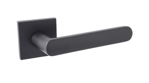 Czarna klamka wewnętrzna SANTIA SLIM. cechy:  łatwy system montażowy śruby przelotowe Waga 0,55kg Kod EAN 5901812898647 kolor: Czarny, 51 mm x 51 mm