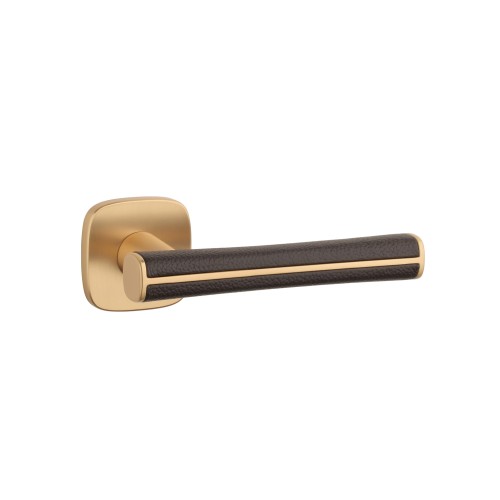 Klamka APRILE DAVIDIA QR SLIM 7MM KG/BROWN LEATHER – złoty mat / brązowa skóra