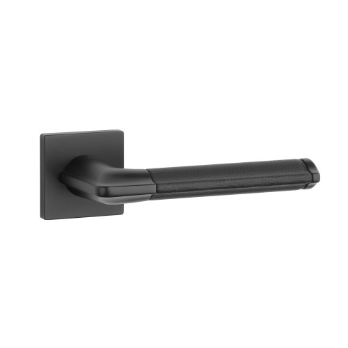 APRILE Klamka CYPRESIA ROZETA Q SLIM 7 mm BK / BLACK LEATHER – czarny matowy / czarna skóra