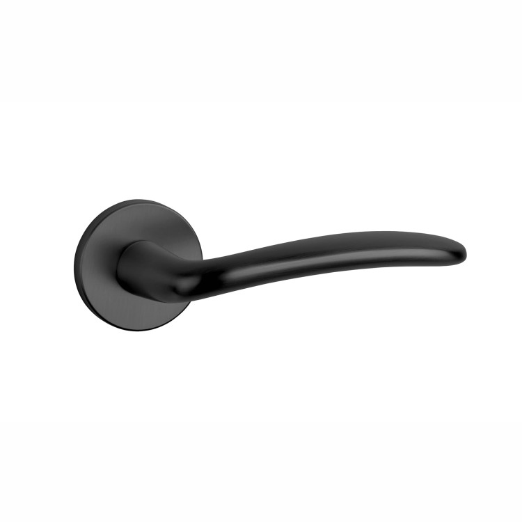 Klamka APRILE AMBROSIA ROZETA R SLIM 7MM BK - czarny matowy .Waga netto 1,02kg    Grubość rozety 7 mm, fi 52 mm  Kolekcja Prestige  Kolor Czarny matowy  Kształt rozety Okrągła R SLIM 7 mm  Producent ENGER  Marka APRILE  Materiał Cynk