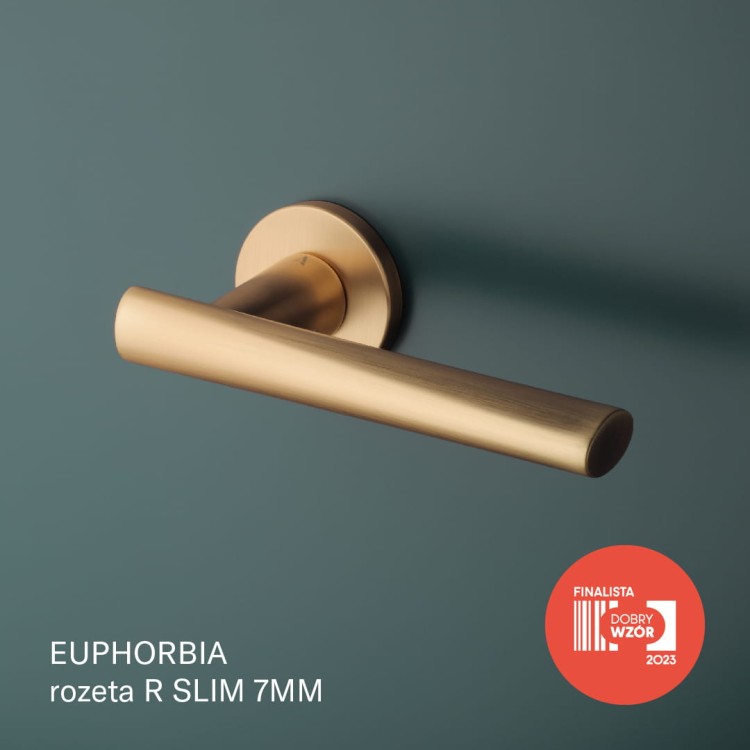 Klamka APRILE EUPHORBIA ROZETA R SLIM 7MM KG - złoty matowy .Waga netto 1,155kg  Kod EAN 5902249350135  Grubość rozety 7 mm  Kolekcja Prestige  Kolor Złoty matowy  Kształt rozety Okrągła R SLIM 7 mm, Producent ENGER  Marka APRILE  Materiał Cynk