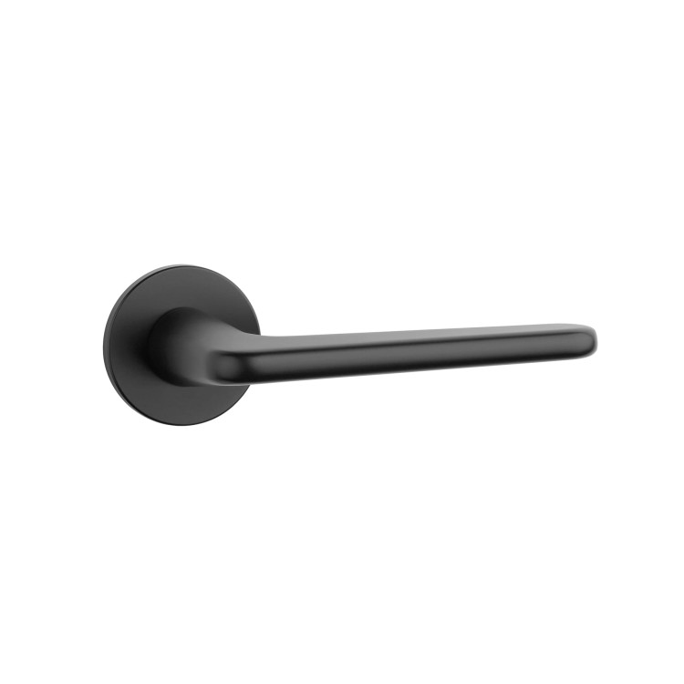 Klamka APRILE LIRA ROZETA R SUPER SLIM 5MM BK - czarny matowy.Waga netto 1,003kg  Grubość rozety 5 mm  Kolekcja Prestige  Kolor Czarny matowy  Kształt rozety Okrągła R SUPER SLIM 5 mm, fi 52 mm  Producent ENGER  Marka APRILE  Materiał Cynk