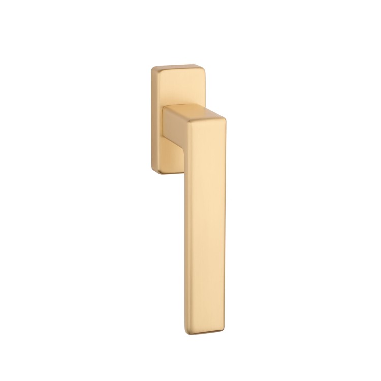 Klamka okienna STILE MIIA Q GOLD SATIN - złoty matowy  .Waga netto 0,498kg  Kod EAN 5902249354720  Grubość rozety 12 mm  Kolekcja Simple  Kolor Złoty matowy  Kształt rozety Prostokątna okienna  Producent ENGER  Marka STILE  Materiał Aluminium