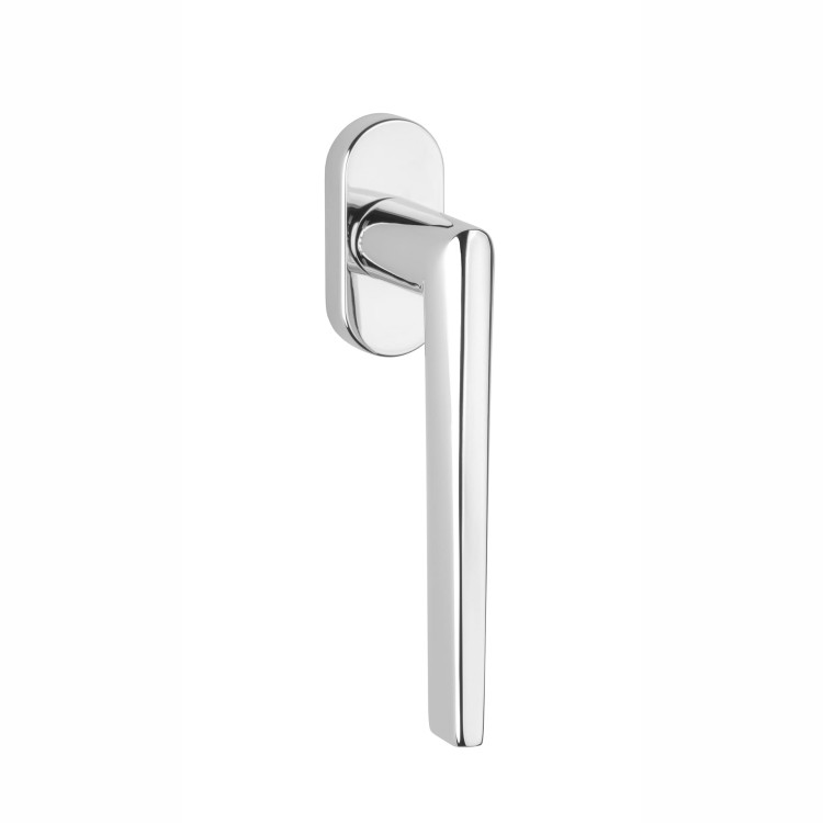 Klamka okienna STILE SALTA R CP - chrom polerowany .Waga netto 0,498kg  Kod EAN 5902249349368  Grubość rozety 12 mm  Kolekcja Simple  Kolor Chrom polerowany  Kształt rozety Owalna okienna  Producent ENGER  Marka STILE  Materiał Aluminium