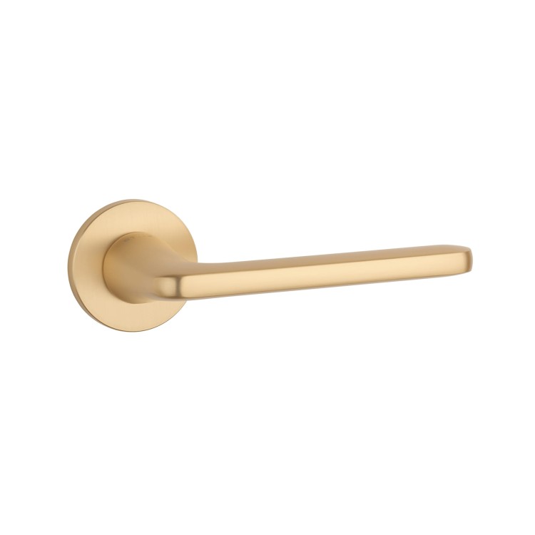 Klamka STILE UTA ROZETA R SLIM 7MM GOLD SATIN - złoty matowy .Waga netto 0,557kg  Kod EAN 5902249354324  Grubość rozety 7 mm  Kolekcja Simple  Kolor Złoty matowy  Kształt rozety Okrągła R SLIM 7 mm  Producent ENGER  Marka STILE  Materiał Aluminium