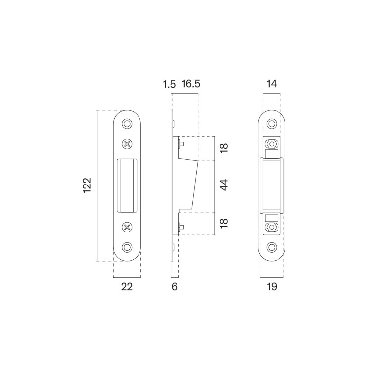 Blacha zaczepowa regulowana 2870 03 - chrom polerowany Regulowana blacha zaczepowa.     Element dedykowany do zamków magnetycznych, niezbędny do ich prawidłowego funkcjonowania.
