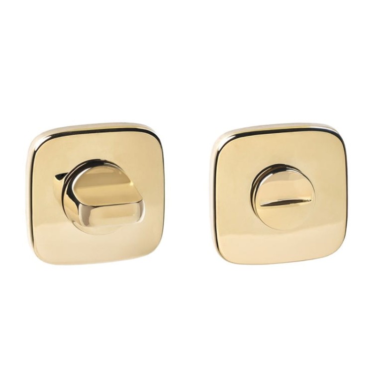 Rozeta zaoblona R82 złoty PVD WC. Wymiary zewnętrzne:  52 x 52 mm   Grubość: 6 mm  .Szyld PVD