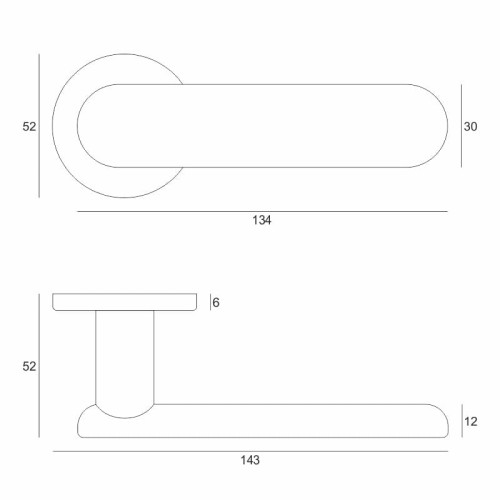 Rysunek techniczny.Średnica rozety: 52 mm Grubość rozety: 6 mm