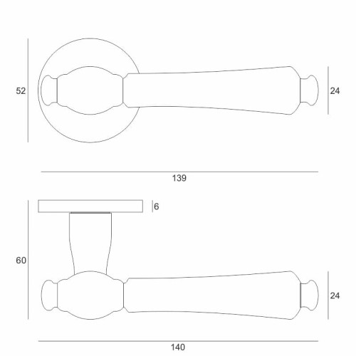 Producent: VDS Typ: Klamka na okrągłej rozecie Średnica rozety: 52 mm Grubość rozety: 6 mm