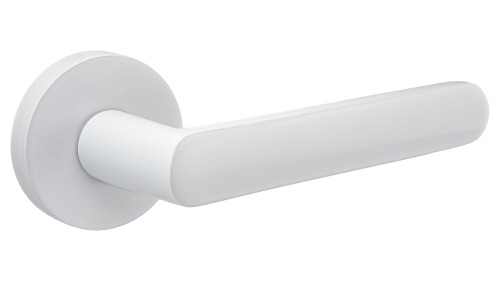 Klamka wewnętrzna SANTIA Klamka SANTIA na rozecie okrągłej – Biała | SABIO.cechy:  łatwy system montażowy śruby przelotowe szyld fi 54 mm kolor: Biały