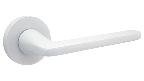 Klamka wewnętrzna VENA Klamka VENA biała na rozecie okrągłej .Specyfikacja produktu:  Model: VEBIO  Kolor: biały   Typ rozety: okrągła fi 54 mm  Zastosowanie: do drzwi wewnętrznych