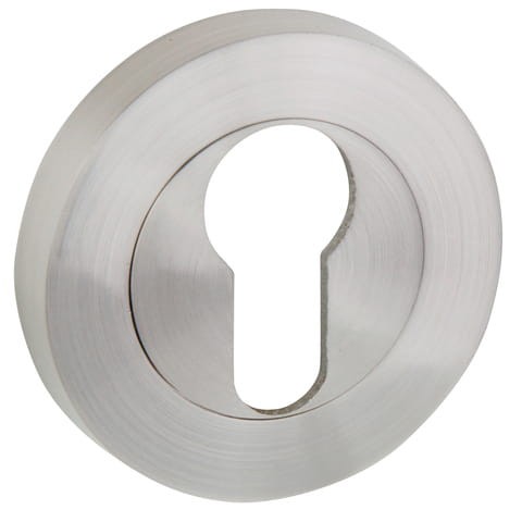 Rozeta okrągła R13 nikiel-satyna – na wkładkę bębenkową   .Typ otworu: Wkładka bębenkowa  Wykończenie: Nikiel-satyna    Komplet: 2 sztuki + zestaw montażowy  Zastosowanie: Drzwi wewnętrzne i wejściowe