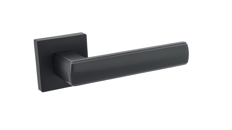 Klamka PANTO rozeta kwadratowa czarny .Producent Alubrass Szyld Kwadrat Rozmiar 52mmx52mm Kolor Czarny Grubość Rozety 10 mm