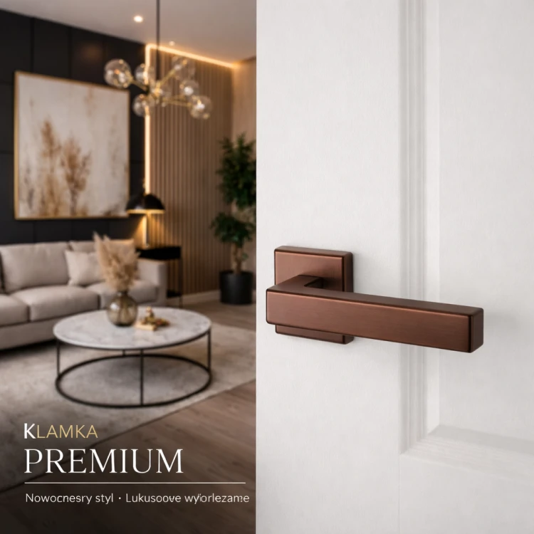 Klamka Warna Fit VDS brąz satyna – klamka do drzwi wewnętrznych premium na rozecie 52x52 mm, ultracienka 6 mm