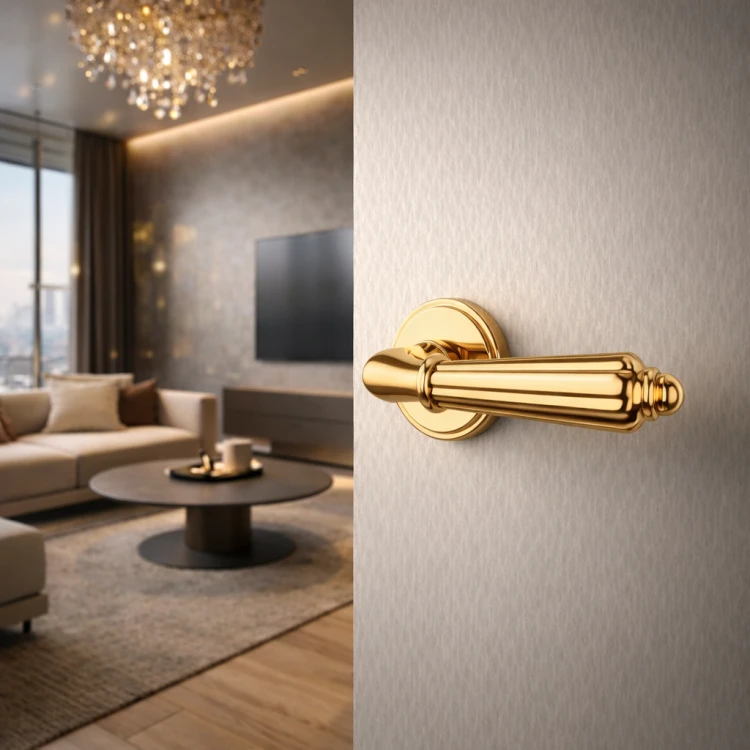 Klamka do drzwi APRILE LIMONA Rozeta R SLIM 7 mm LG – złoty polerowany