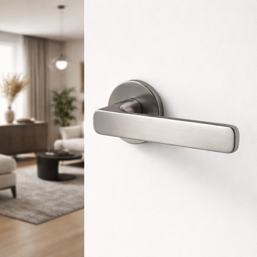 Klamka AZTEC SLIM chrom mat – nowoczesna klamka do drzwi wewnętrznych na okrągłej rozecie