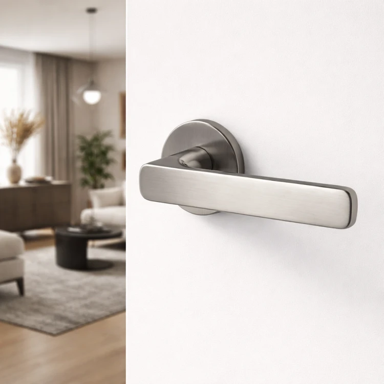 Klamka AZTEC SLIM chrom mat – nowoczesna klamka do drzwi wewnętrznych na okrągłej rozecie