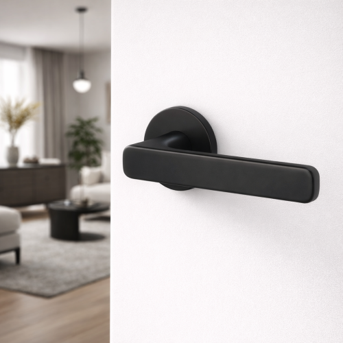 Klamka AZTEC SLIM czarna – nowoczesna klamka do drzwi na okrągłej rozecie