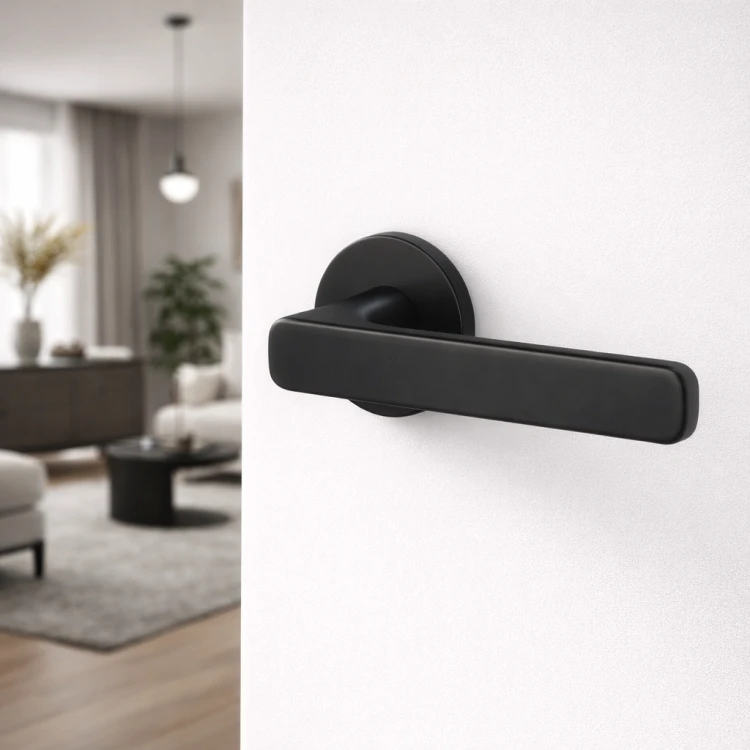 Klamka AZTEC SLIM czarna – nowoczesna klamka do drzwi na okrągłej rozecie