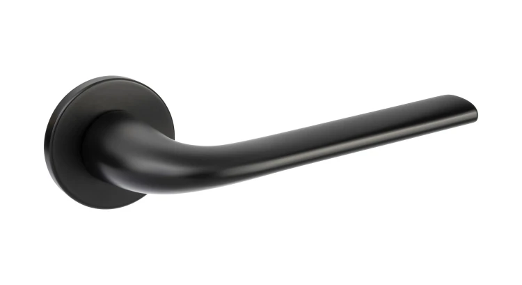 Klamka PETRA SLIM czarna – nowoczesna klamka do drzwi wewnętrznych na okrągłej rozecie