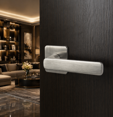 Klamka AZTEC SLIM chrom mat – ALUBRASS | klamka do drzwi wewnętrznych na kwadratowej rozecie 53x53 mm