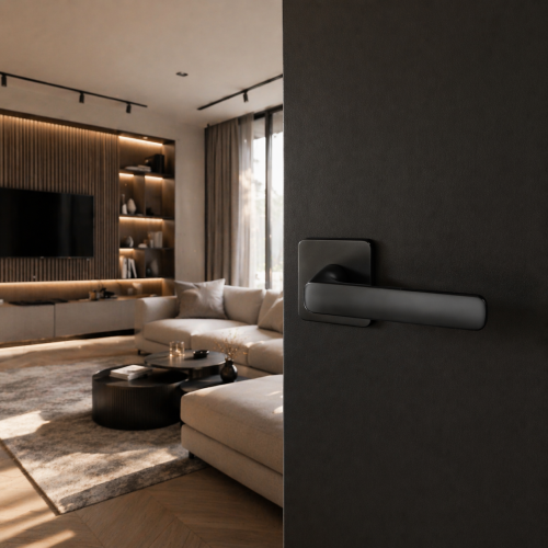 Klamka czarna AZTEC SLIM do drzwi wewnętrznych | Rozeta kwadratowa | Alubrass