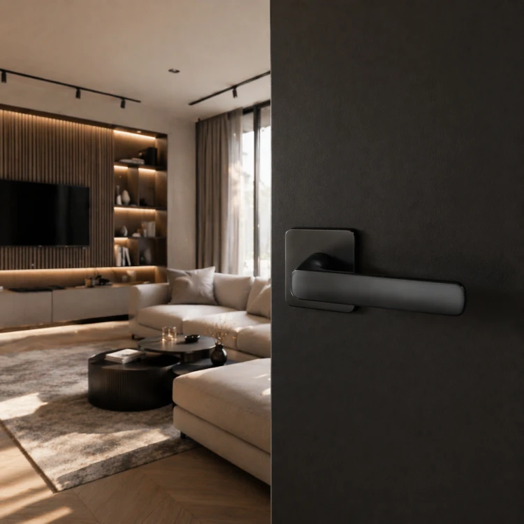 Klamka czarna AZTEC SLIM do drzwi wewnętrznych | Rozeta kwadratowa | Alubrass