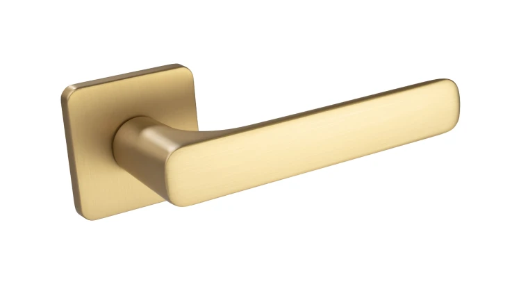 Klamka AZTEC SLIM satyna mosiądz do drzwi wewnętrznych | Rozeta kwadratowa | Alubrass