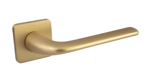 Klamka PETRA SLIM satyna mosiądz do drzwi wewnętrznych pokojowych | Rozeta kwadratowa | Alubrass