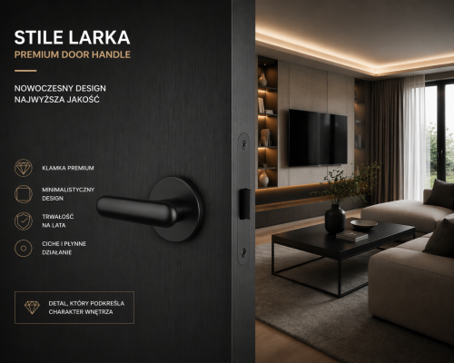 Klamka drzwiowa STILE LARKA R SLIM 7 mm BLACK – czarny mat | Nowoczesna klamka do drzwi wewnętrznych