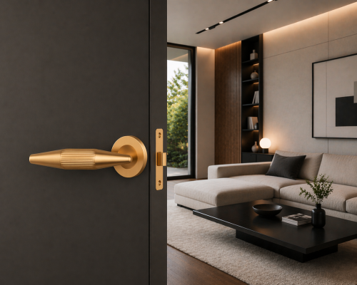 Klamka APRILE IDESA ROZETA R SLIM 7MM KG - złoty matowy