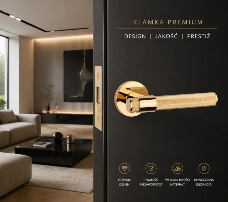 Klamka APRILE GLORIA R SLIM 7 mm złoty polerowany – klamka mosiężna do drzwi złota premium