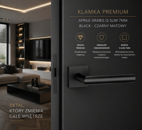Klamka APRILE ARABIS Q SLIM 7 mm czarny mat – nowoczesna klamka do drzwi