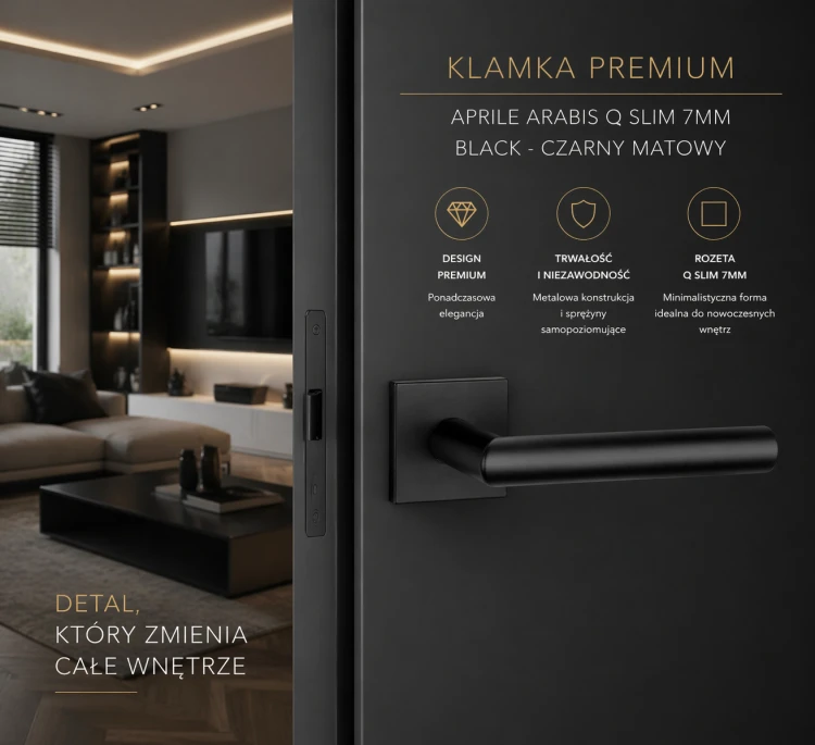 Klamka APRILE ARABIS Q SLIM 7 mm czarny mat – nowoczesna klamka do drzwi