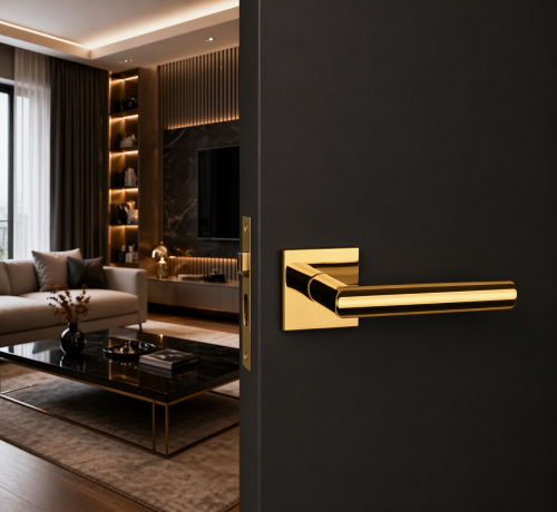 Klamka APRILE ARABIS Q SLIM 7 mm GOLD PVD – złota klamka do drzwi premium