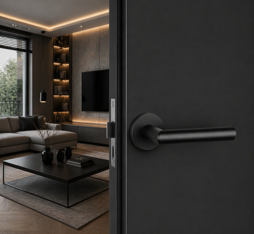 Klamka APRILE ARABIS R SLIM 7 mm BLACK czarny mat – nowoczesna klamka do drzwi