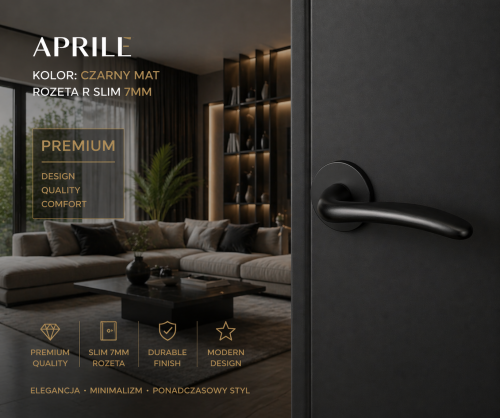 Klamka APRILE AMBROSIA R SLIM 7MM BK – czarny matowy, designerska klamka premium